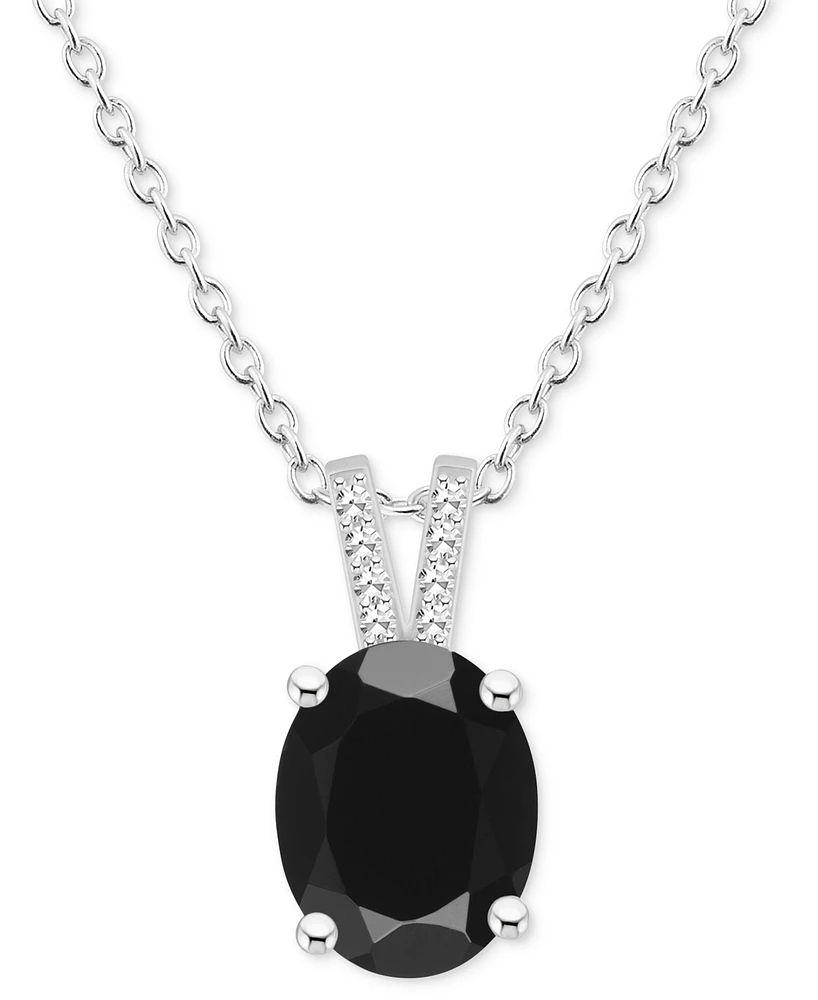 Labradorite & Diamond Accent Oval 18" Pendant Necklace Sterling Silver (Also Onyx)