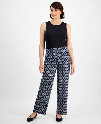 Jm Collection Petite Isabel Geometric Knit Wide-Leg Pants, Created for Macy's