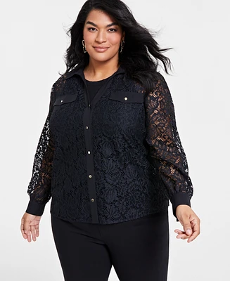 I.n.c. International Concepts Plus Lace Blouse, Created for Macy's