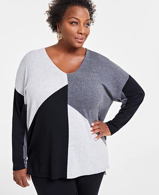 I.n.c. International Concepts Plus Size Colorblocked Sweater, Created for Macy's