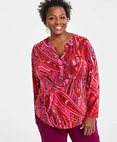 I.n.c. International Concepts Plus Paisley-Print Henley, Created for Macy's