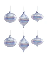 Slickblue Irredescent Silver And Blue Glass Ornament (Set of 6)