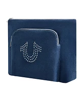 True Religion Trapazoid zip cosmetic bag with exterior zip pocket