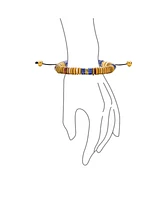 Bling Jewelry Boho Blue Natural Sodalite Tan Jasper Chakra Stacking Bolo Bracelet Gold Plated Stainless Steel Spacers Rondel Tube Bead Adjustable Cord