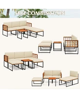 Costway 6 Pcs Acacia Wood Patio Furniture Set Outdoor Sectional Conversation Sofa Set