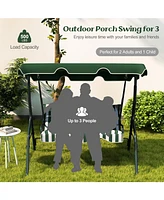 Costway 3 Seats Patio Canopy Steel Frame Swing Glider Hammock Cushioned Backyard Green