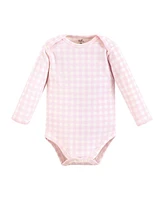 Touched by Nature Baby Girls Organic Cotton Long-Sleeve Bodysuits, Pink Peanut