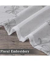 Caromio Floral Embroidered Voile Sheer Kitchen Tier Window Curtain Pair, 52" x 30"