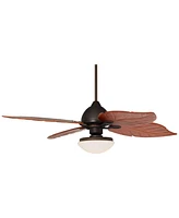 Casa Vieja 60" Casa Oak Creek Tropical Outdoor Ceiling Fan with Led Light Oil Rubbed Bronze Walnut Solid Wood Blades White Glass Bowl Damp Rated for P