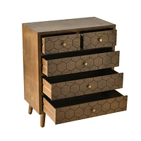 Streamdale Furniture Handcrafted Accent Drawer with Abstract Carvings - 5 Drawers - Natural Wood Veneer