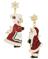 Holiday Lane Gold-Tone Pave & Imitation Pearl Kissing Claus' Drop Earrings, Created for Macy's