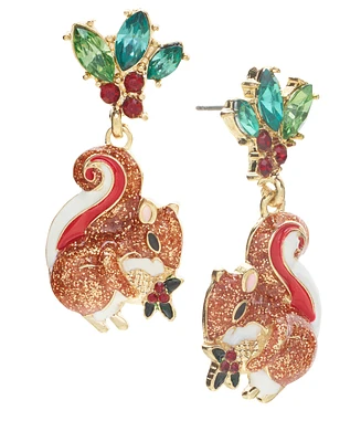 Holiday Lane Crystal Holly Squirrel Drop Earrings, Created for Macy's