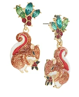 Holiday Lane Crystal Holly Squirrel Drop Earrings, Created for Macy's