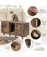 Sugift 2-Door Cat Litter Box Enclosure with Winding Entry and Scratching Board