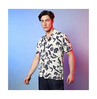 Men's Midnight Black & Ivory White Contrast Flower Shirt