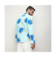 Campus Sutra Men's Light Blue Hydrangea Foliage Shirt