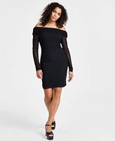 Bar Iii Women's Off-The-Shoulder Ruched Mini Mesh Dress, Created for Macy's