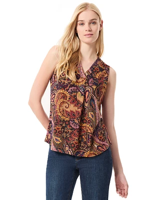 Jones New York Women's Paisley-Print Pleat-Front V-Neck Top