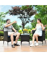 Sugift 3 Pieces Ergonomic Wicker Patio Conversation Set-Navy