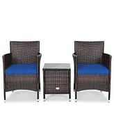 Sugift 3 Pieces Ergonomic Wicker Patio Conversation Set-Navy