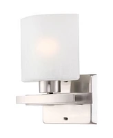 Possini Euro Design Modern Wall Sconce Lighting Brushed Nickel Silver Metal Hardwired 9.50" High Fixture White Linen Glass for Bedroom Bedside Living