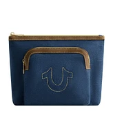 True Religion Trapazoid zip cosmetic bag with exterior zip pocket