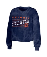 Wear by Erin Andrews Women's Navy Detroit Tigers Tie-Dye Cropped Pullover Sweatshirt Shorts Lounge Set