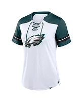 Fanatics Women's White/Midnight Green Philadelphia Eagles Foiled Primary Lace-Up T-Shirt