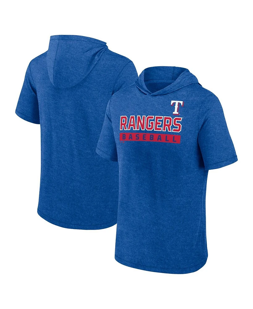 Fanatics Men's Heather Royal Texas Rangers Push Short Sleeve Pullover Hoodie