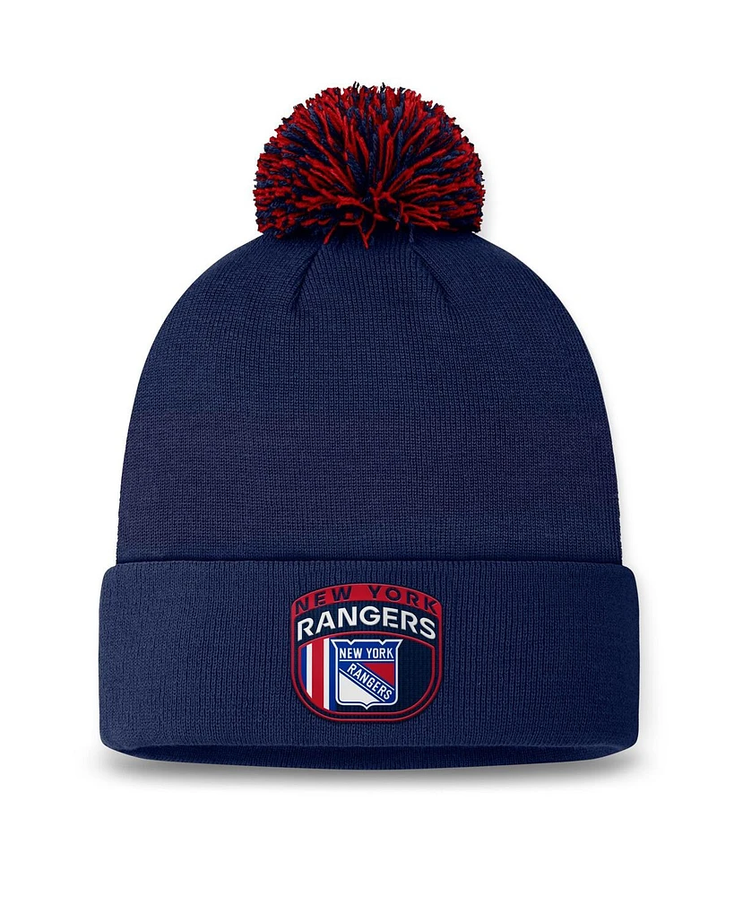 Fanatics Men's Navy New York Rangers 2024 Nhl Draft Cuffed Knit Hat with Pom