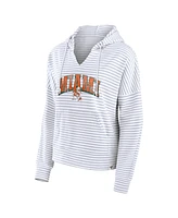 Fanatics Women's White/Gray Miami Hurricanes Arch Logo Striped Notch Neck Pullover Hoodie