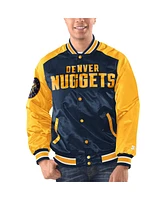 Starter Men's Navy/Gold Denver Nuggets Renegade Satin Full-Snap Varsity Jacket