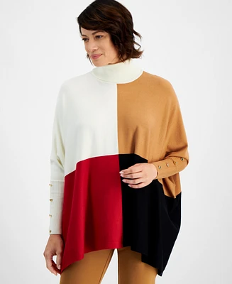 Jm Collection Women's Colorblocked Square Poncho Sweater, Created for Macy's