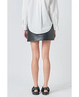 Grey Lab Women's A-Line Faux Leather Mini Skirt