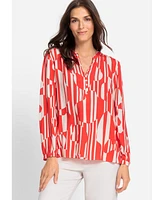 Olsen 100% Viscose Long Sleeve Geo Blouse