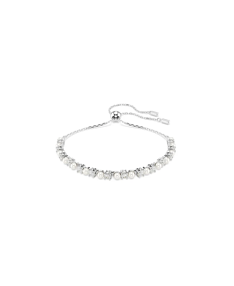 Swarovski Crystal Pearl, Round Cut, White, Rhodium Plated Matrix Bracelet