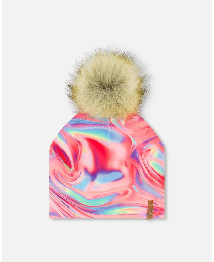 Deux par Girl Mid-Season Jersey Detachable Pompom Hat Printed Marble - Toddler|Child