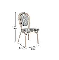 Merrick Lane Mael Set Of Four Stacking Thonet Bistro Style Chair With Textilene Seat And Bamboo Finished Metal Frame For Indoor/Outdoor Use