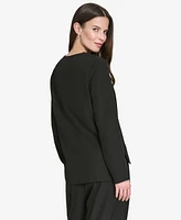 Halston Women's Zip-Front Hi-Low Side-Slit Blouse