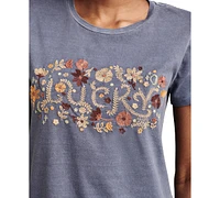 Lucky Brand Women's Cotton Floral Embroidered T-Shirt