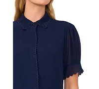 CeCe Women's Scalloped Puff-Sleeve Button-Front Blouse