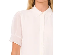 CeCe Women's Scalloped Puff-Sleeve Button-Front Blouse