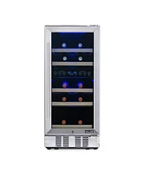 Newair 15" Built-in 29 Bottle Dual Zone Compressor Wine Fridge, Quiet Operation with Beech Wood Shelves and Recessed Kickplate