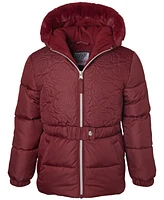 Kensie Girl Toddler & Little Girls Rose-Quilted Hooded Puffer Jacket with Faux-Fur Trim