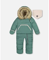 Deux par Baby Boy One Piece Hooded Snowsuit Silver Pine Designed For Car Seat - Infant|Toddler