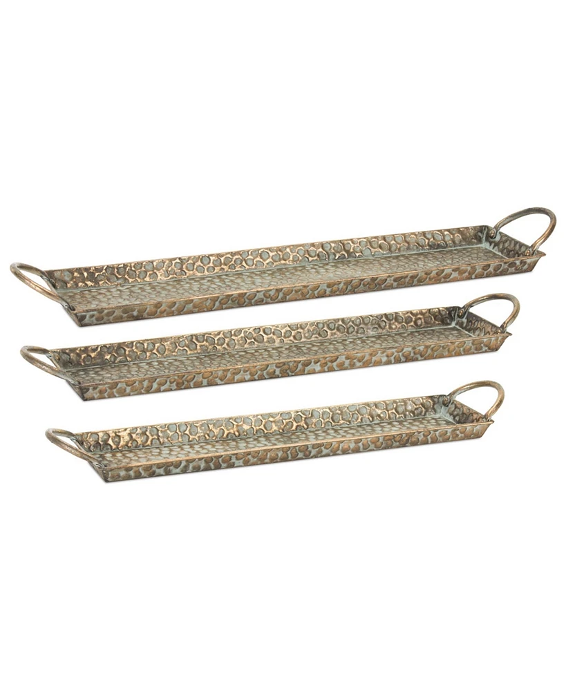 Slickblue Hammered Metal Tray With Washed Finish And Handles (Set of 3)