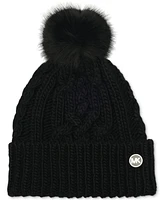 Michael Kors Soft Knit Tangled Aran Cuff Pom Beanie