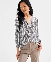 Style & Co Women's Printed Drapey Popover Blouse, Created for Macy's