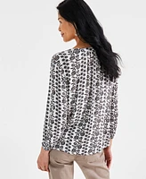 Style & Co Women's Printed Drapey Popover Blouse, Created for Macy's