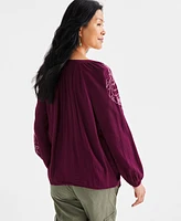 Style & Co Women's Embroidered Popover Peasant Top, Created for Macy's